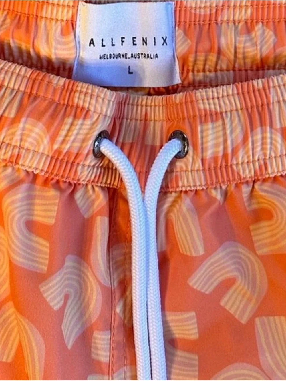 ALLFENIX Men’s Swim Trunks Shorts Peach Rainbow Print Size Large Beachwear